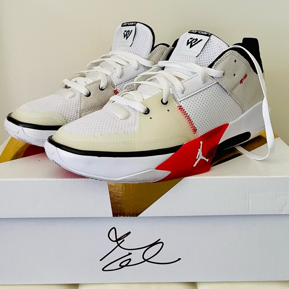 Jordan One Take 5 in White, Red, and Black
